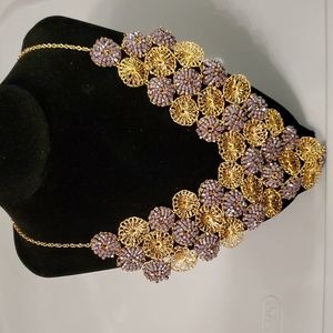 Gorgeous crochet & beaded gold and gray V-neck necklace.